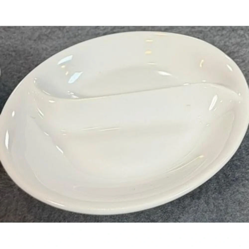 BIA Cordon Bleu White Porcelain Divided Dipping Bowls Set of 2 S-Curve Dishes